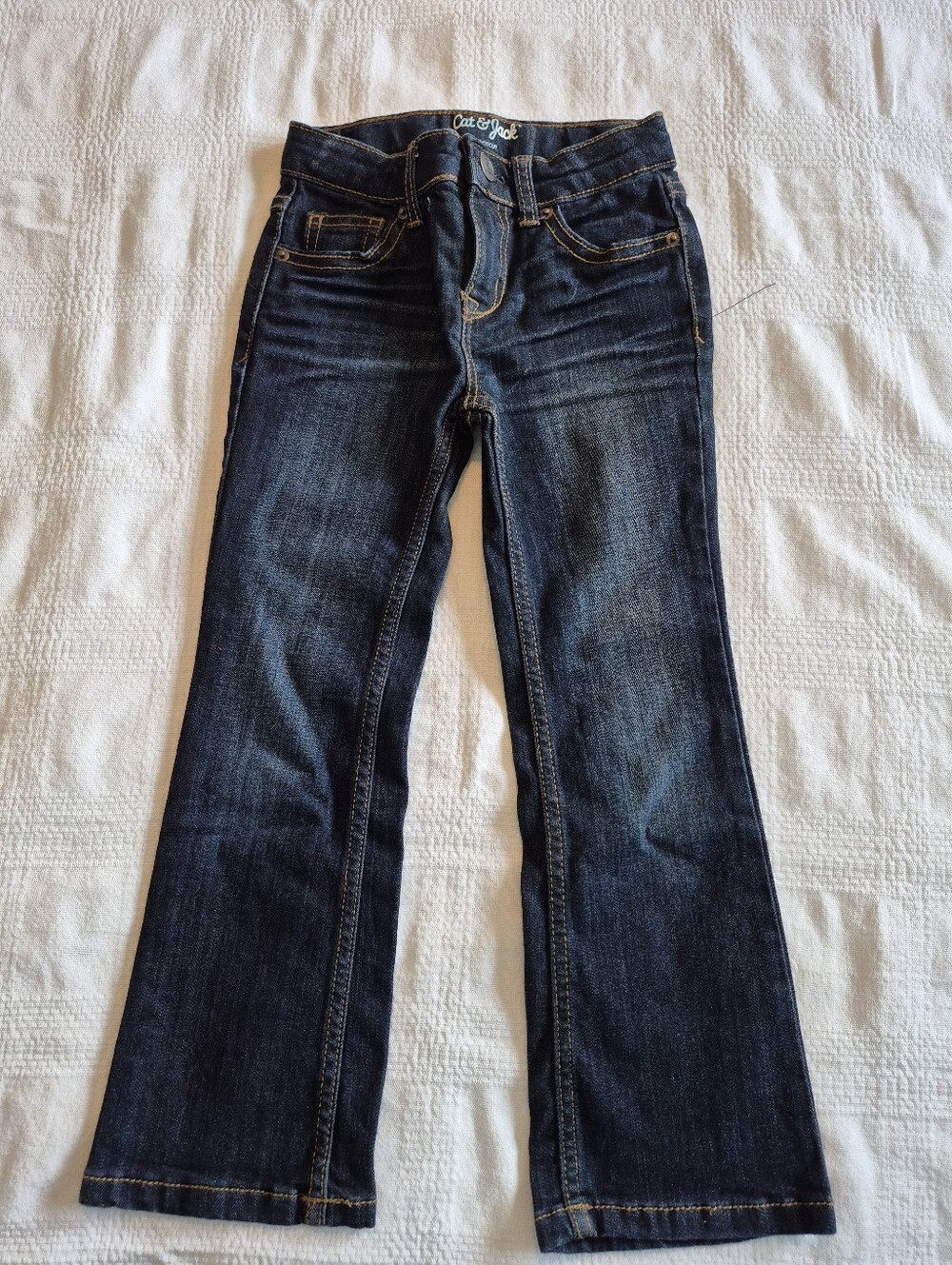 Cat & Jack girls size 4 jeans bootcut dark wash, adjustable waist VGUC